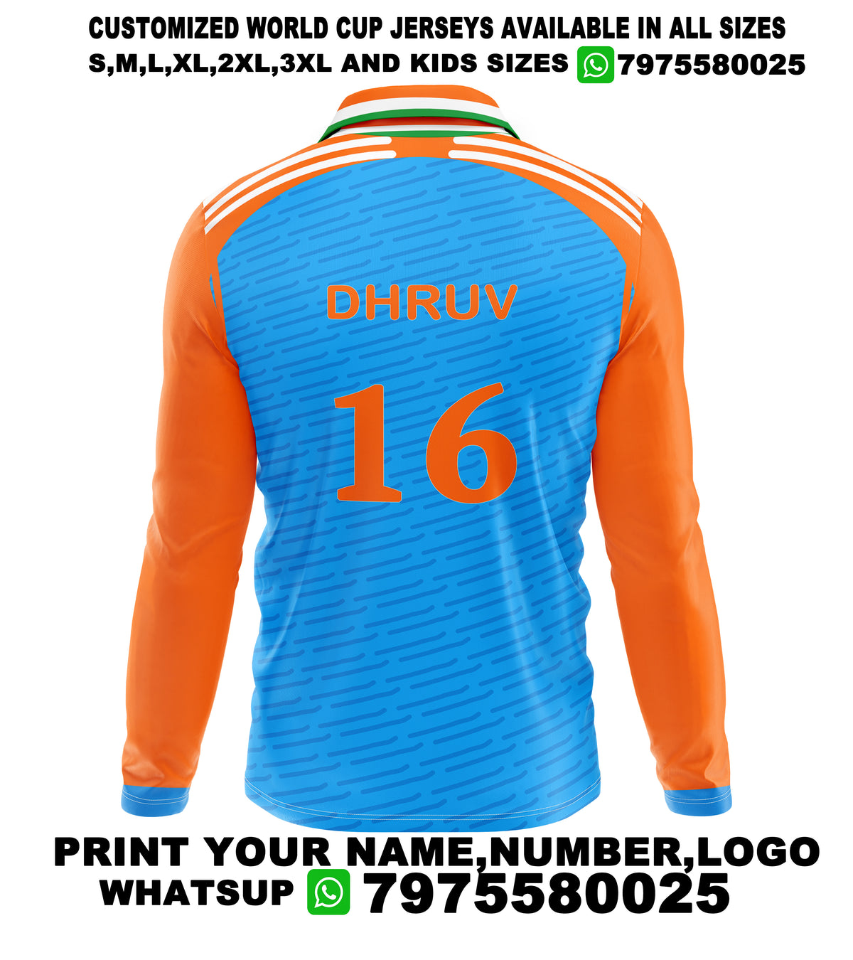 Nextprint Dhruv Printed India Cricket 2024 World Cup Jersey Full Sleev