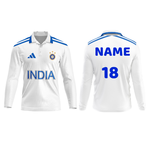 Customised India Test Cricket Team Jersey With Name & Number Print.