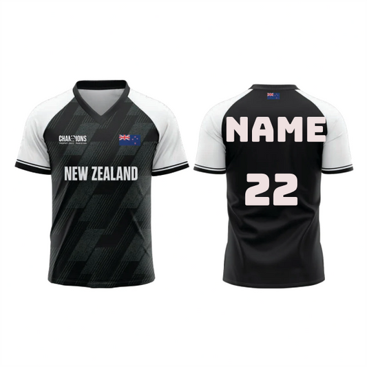 Next Print ICC Champions Trophy 2025 New Zealand Black Jersey T-shirt.