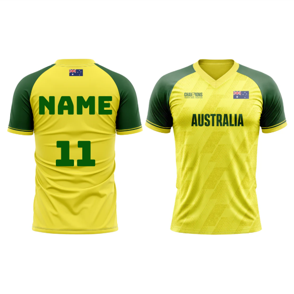 Next Print ICC Champions Trophy 2025 Australia Yellow Jersey T-shirt.