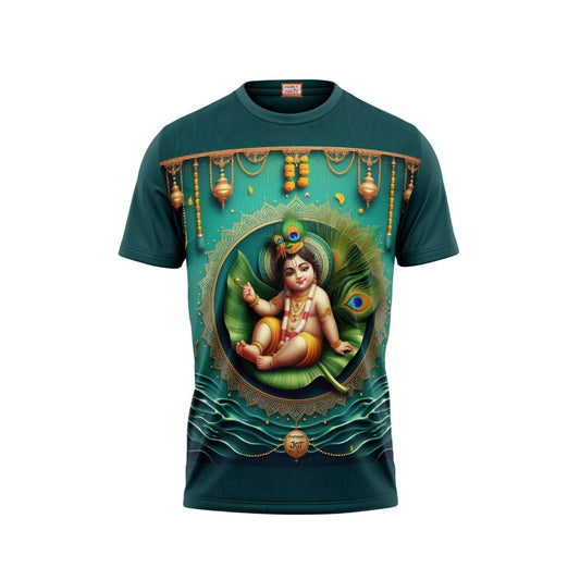 Next Print Krishna janmashtami All Over Printed Tshirt Dark Green