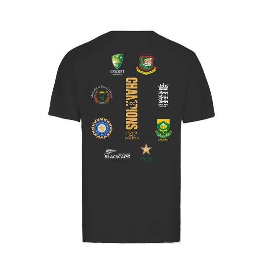 Next Print ICC Champions Trophy 2025 All Nations Black T-shirt.