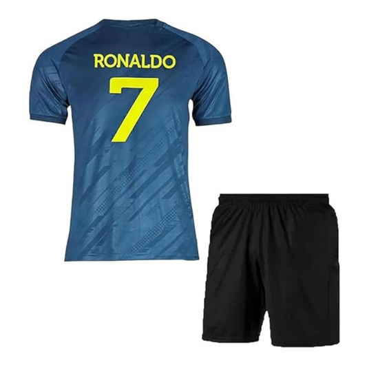 Next Print Ronaldo 7 Jersey| Juventus Jersey| Portugal Jersey| AlNasser Jersey NP0000S303 (with Black Shorts)