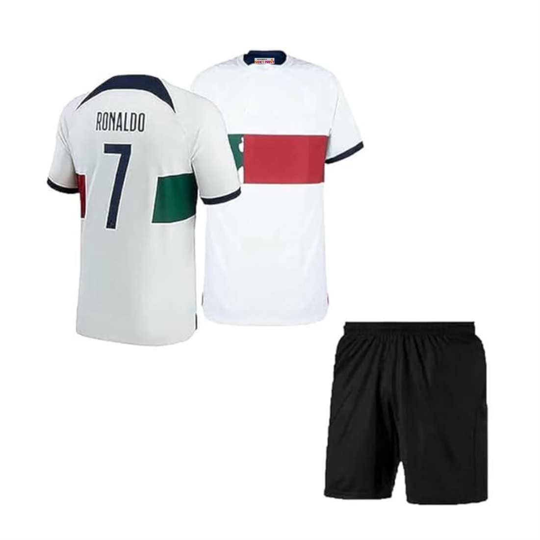 Next Print Ronaldo 7 Jersey| Juventus Jersey| Portugal Jersey| AlNasser Jersey NP0000S311 (with Black Shorts)