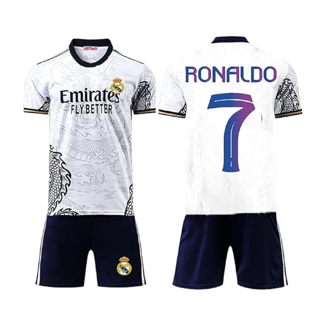 Next Print Ronaldo 7 Jersey| Juventus Jersey| Portugal Jersey| AlNasser Jersey NP0000S321 (with Black Shorts)