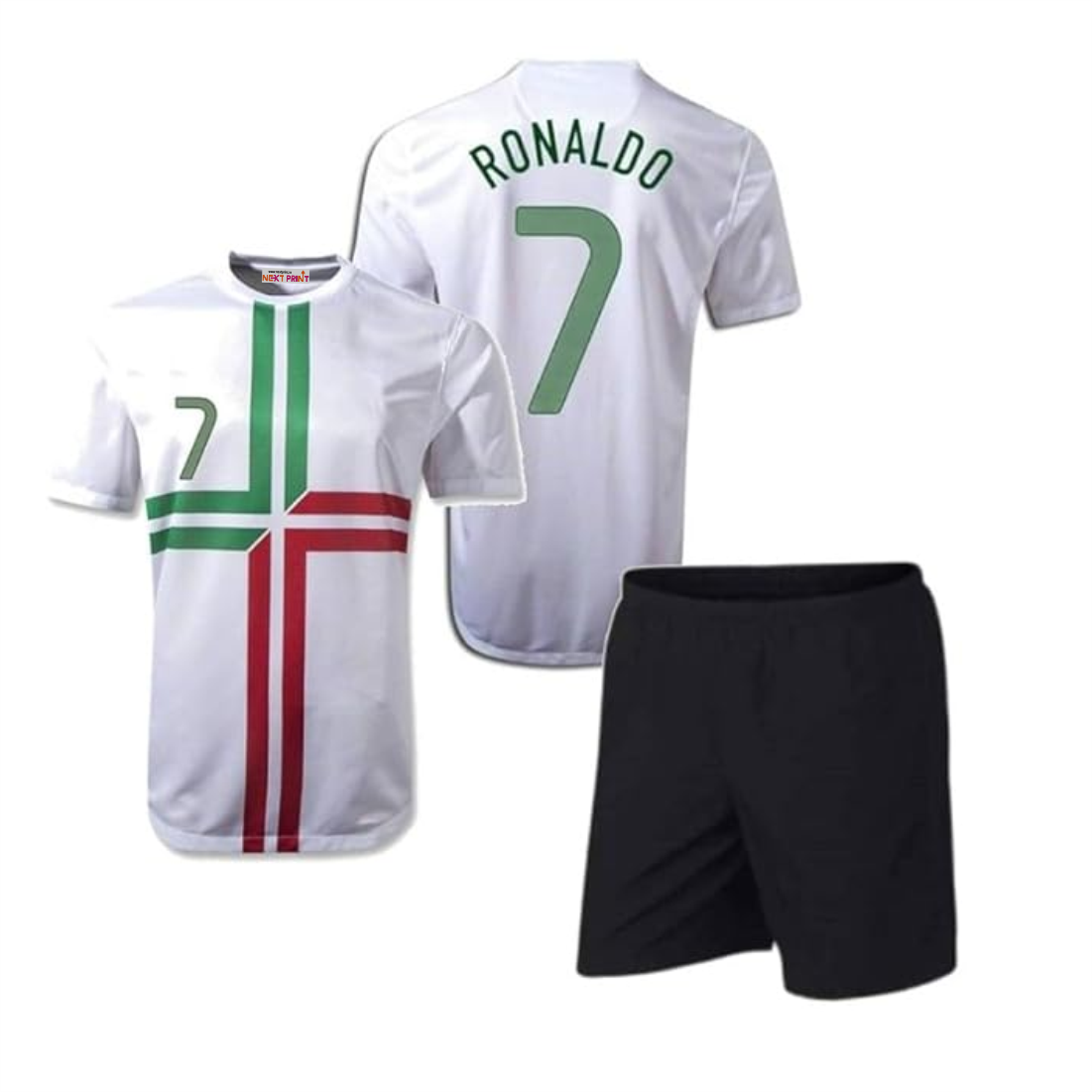 Next Print Ronaldo 7 Jersey| Juventus Jersey| Portugal Jersey| AlNasser Jersey NP0000S329 (with Black Shorts)