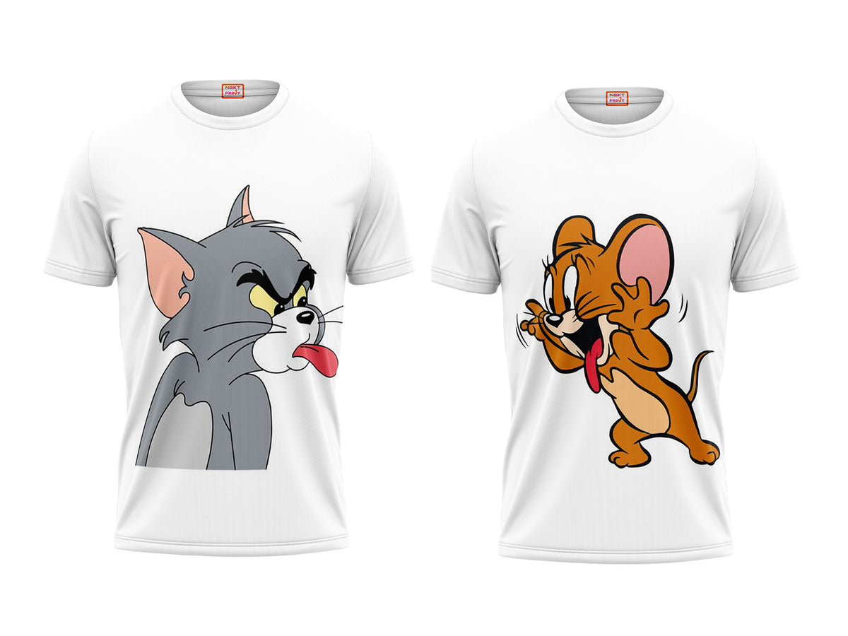 Tom and Jerry Couple Printed Tshirts - Pack of 2 Design 9