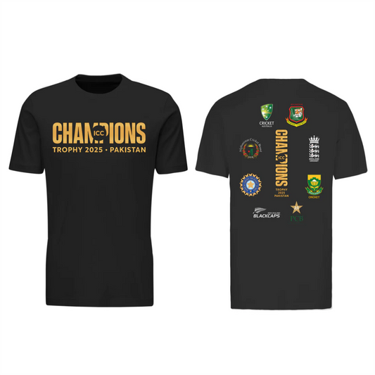 Next Print ICC Champions Trophy 2025 All Nations Black T-shirt.